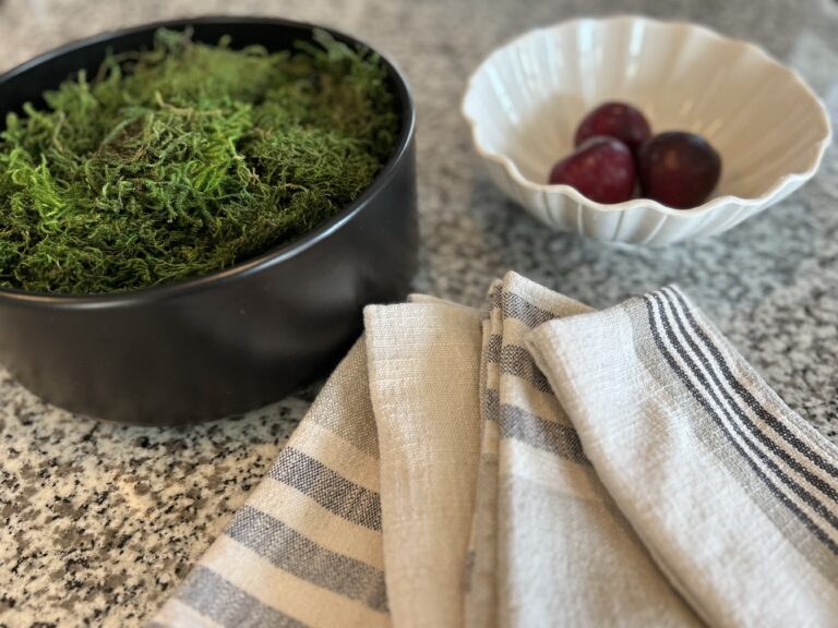 bowl on counter with linen napkins