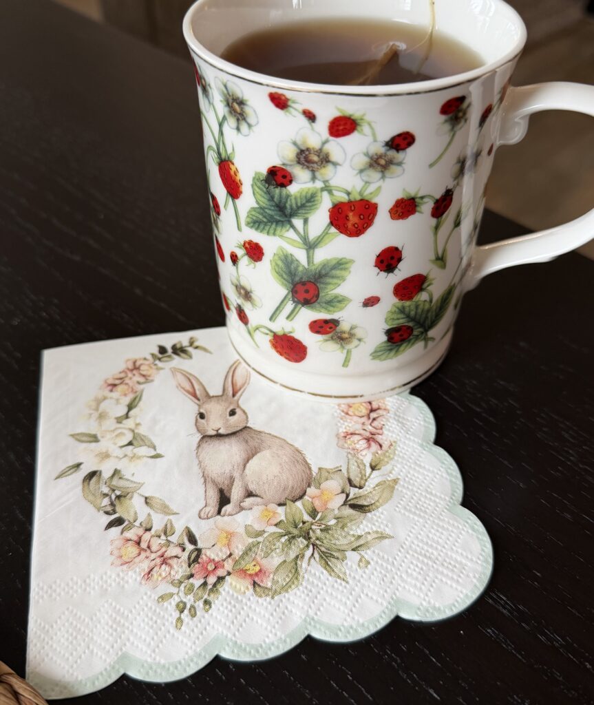 Strawberry mug and bunny napkin