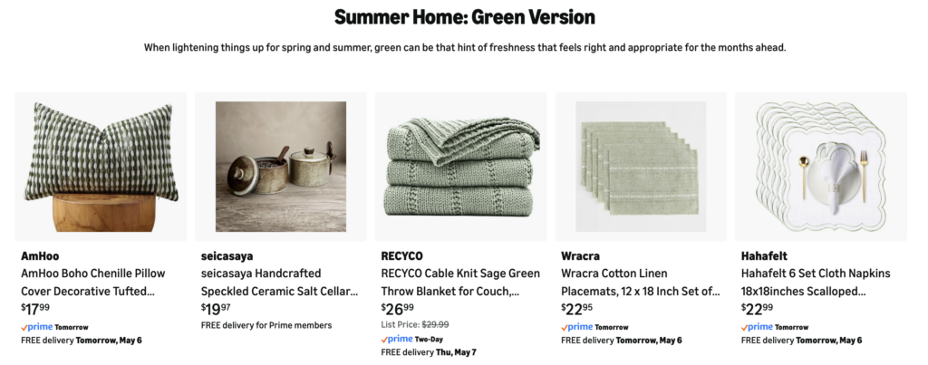 green summer home picks Amazon store